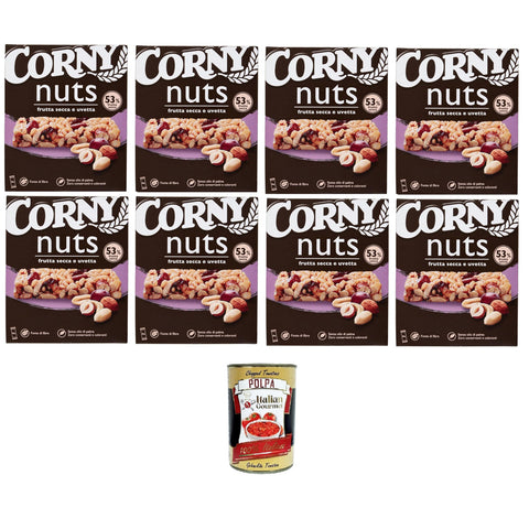 Corny Nuts Müsliriegel Trockenfrüchte und Rosinen ohne Palmöl ohne Konservierungsstoffe ohne Farbstoffe 8x96 g italienisch Original Pastasauce + kostenlos polpa