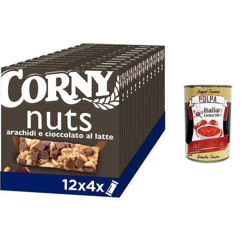 Corny Nuts Riegel mit Getreide, Erdnüssen und Milchschokolade, ohne Palmöl, Ballaststoffquelle 12x96g Original italienisch Müsliriegel