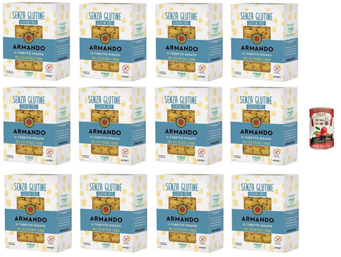 Italian Gourmet Nudelgerichte 12x Armando, Il Tubetto Rigato, glutenfreie Mehrkornnudeln mit Mais, braunem Reis und Quinoa 400gr+ Italian Gourmet pelati 400gr 8005709209565