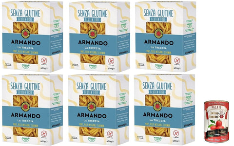 Italian Gourmet Nudelgerichte 6x Armando, La Treccia, glutenfreie Mehrkornnudeln mit Mais, braunem Reis und Quinoa 400gr+ Italian Gourmet pelati 400gr 8005709209558