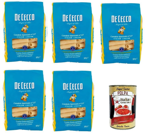 Italian Gourmet Nudelgerichte De Cecco Candele Spezzate N°137, 100% Italienisch Pasta Nudeln 5x 500g + Italian Gourmet Polpa 400g 8001250002266