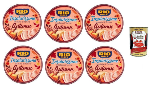 Italian Gourmet Nudelgerichte Rio Mare Insalatissime Thunfischsalat Herbst-Edition, mit Linsen, Buchweizen, Kürbis und Pilzen, 6 x 220 g, + Italian Gourmet polpa 400g