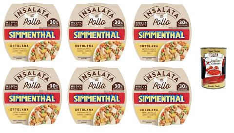 Italian Gourmet Nudelgerichte Simmenthal Insalata Di Pollo Ortolana, Hühnchenbrust mit Dinkel, Karotten und Kichererbsen, 6er Pack, Ohne Konservierungsstoffe, 160 g, + Italian Gourmet polpa 400g