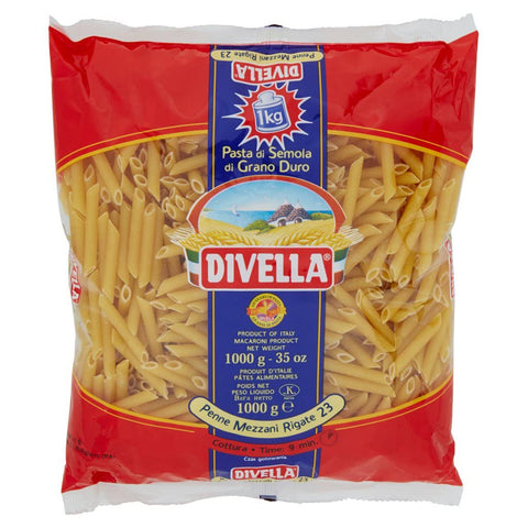 Divella Penne Mezzani Rigate N. 23 Hartweizengrieß Pasta Italienische Nudeln Packung 10x500g Original italienisch