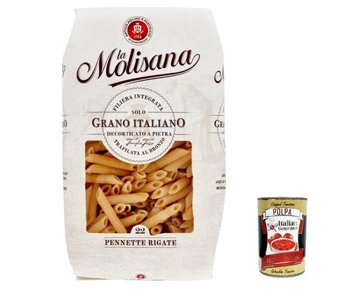 Italian Gourmet Nudeln & Pasta 10x La Molisana Pennette Rigate N. 22 Pasta Lenta Lavorazione Teigwaren aus Hartweizengrieß Bronze-Zeichnung 500g + Italian Gourmet Polpa 400g 8004690052211