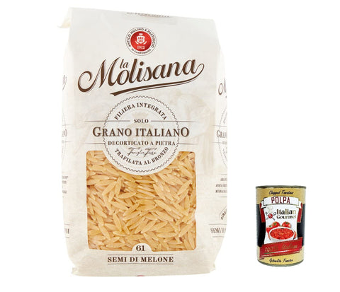Italian Gourmet Nudeln & Pasta 10x La Molisana Semi Di Melone N. 61 Pasta Lenta Lavorazione Teigwaren aus Hartweizengrieß Bronze-Zeichnung 500g + Italian Gourmet Polpa 400g 8004690056103