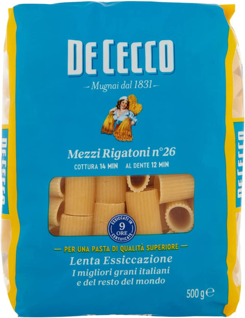 Italian Gourmet Nudeln & Pasta 10x Pasta De Cecco 100% Italienisch Mezzi Rigatoni N°26 Nudeln 500g + Italian Gourmet Polpa 400g 8001250120267