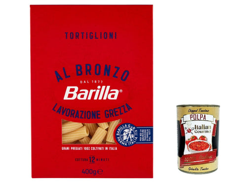 Italian Gourmet Nudeln & Pasta 10x Tortiglioni al Bronzo Bronze Gezogene Pasta 400g Rohe Verarbeitungsmethode + Italian Gourmet polpa 400g 8076809580953