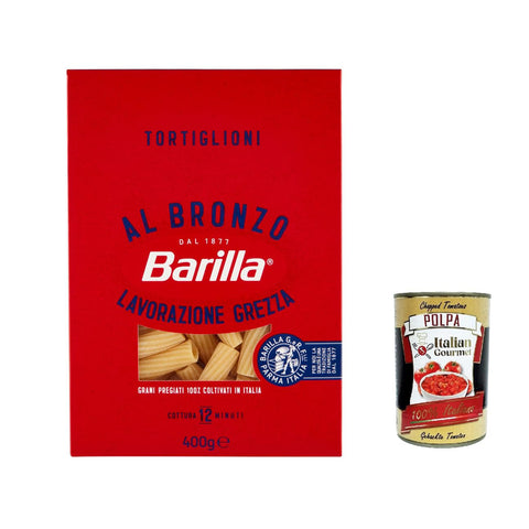 Tortiglioni al Bronzo Bronze Gezogene Pasta Rohe Verarbeitungsmethode 400 g 10x italienisch Original + kostenlos polpa 400 g
