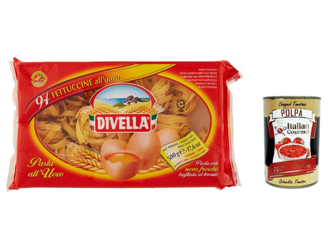Italian Gourmet Nudeln & Pasta 12x Divella Pasta fettuccine all'uovo n. 94, Eiernudeln, Pasta mit Ei 500g + Italian Gourmet polpa 400g 8005121030945