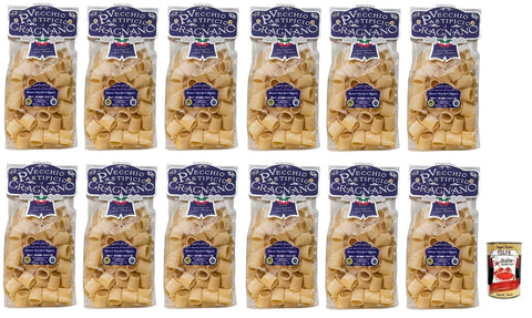 Italian Gourmet Nudeln & Pasta 12x Il Vecchio Pastificio di Gragnano Pasta Mezzi Paccheri Rigati,Gragnano IGP-Italienische Nudeln aus Hartweizengrieß von höchster Qualität 500g + Italian Gourmet Polpa di Pomodoro 400g Dose 8033406260503