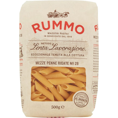 Rummo Mezze Penne Rigate N. 28 Hartweizengrieß Pasta Italienische Nudeln Packung 20x500g Original italienisch