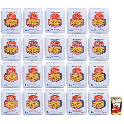 Russo Penne Medie Rigate N°123 Hartweizengrieß Pasta, 100% Italienischer Weizen, Packung 20x500g Original italienisch
