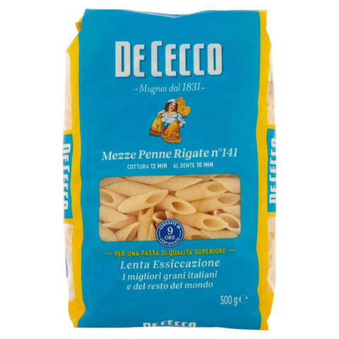 Italian Gourmet Nudeln & Pasta 24x Pasta De Cecco 100% Italienisch Mezza Penne rigate N°141 Nudeln 500g + Italian Gourmet Polpa 400g 8001250121417