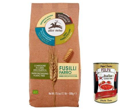Italian Gourmet Nudeln & Pasta 3x Alce Nero Fusilli al farro, 100%, Fusilli mit Emmer Wheat, Vollkorn 500g + Italian Gourmet polpa 400g 8009004120129