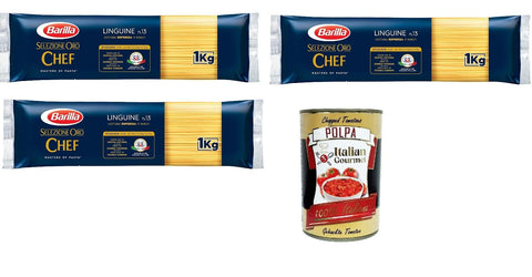 Italian Gourmet Nudeln & Pasta 3x Barilla Pasta Selezione Oro Chef Linguine n° 13 Italienische Kurze Pasta 1Kg Packung + Italian Gourmet polpa 400g 8076809527972