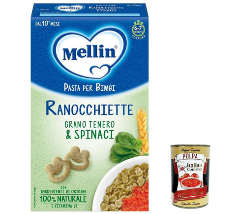 Italian Gourmet Nudeln & Pasta 3x Mellin Ranocchiette di Grano Tenero con Spinaci e Pasta di Semola di Grano Tenero e Vitamina B1, 280g + Italian gourmet polpa 400g 8017619401205