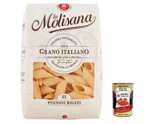 Italian Gourmet Nudeln & Pasta 5x La Molisana Pennoni Rigati N. 21 Pasta Lenta Lavorazione Teigwaren aus Hartweizengrieß Bronze-Zeichnung 500g + Italian Gourmet Polpa 400g 8004690052143