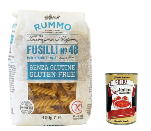 Italian Gourmet Nudeln & Pasta 5x Rummo Pasta Fusilli N 48 senza Glutine, gluten free, 100% italienische Pasta nudeln glutenfrei 400g + Italian Gourmet polpa 400g 8008343880480
