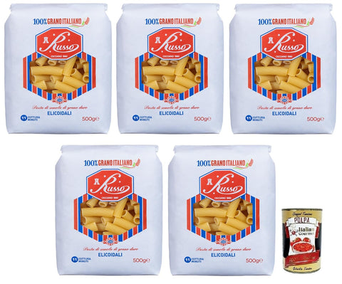 Italian Gourmet Nudeln & Pasta 5x Russo Elicoidali N°122 Hartweizengrieß Pasta,100% Italienischer Weizen,500g-Packung + Italian Gourmet Polpa di Pomodoro 400g Dose 8000139922787
