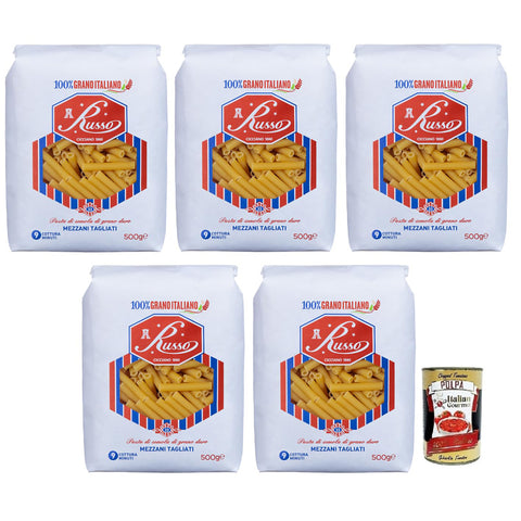 Russo Mezzani Tagliati N°33 Hartweizengrieß Pasta, 100% Italienischer Weizen, Packung 5x500g Original italienisch