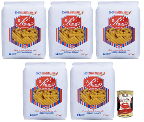 Italian Gourmet Nudeln & Pasta 5x Russo Mezzani Tagliati N°33 Hartweizengrieß Pasta,100% Italienischer Weizen,500g-Packung + Italian Gourmet Polpa di Pomodoro 400g Dose 8000139922664