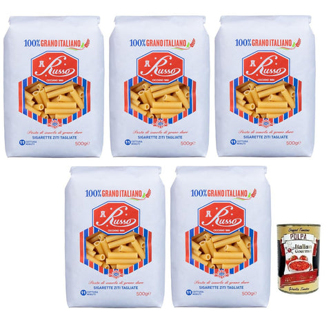 Russo Sigarette Ziti Tagliate N°125 Hartweizengrieß Pasta,100% Italienischer Weizen,500 g Packung italienisch Original