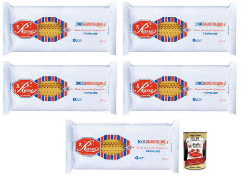 Italian Gourmet Nudeln & Pasta 5x Russo Tripoline N°82 Hartweizengrieß Pasta,100% Italienischer Weizen,500g-Packung + Italian Gourmet Polpa di Pomodoro 400g Dose 8000139923487