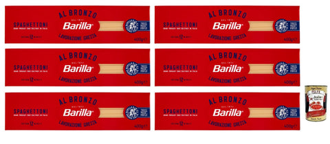 Italian Gourmet Nudeln & Pasta 6x Barilla Pasta Al Bronzo Spaghettoni 100% italienischer Weizen,Bronze Zeichnung,Italienische Nudeln,400g + Italian Gourmet Polpa di Pomodoro 400g Dose 8032804040014