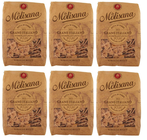 Italian Gourmet Nudeln & Pasta 6x La Molisana Pasta Integrale Farfalle Rigate n°66 Vollkornnudeln Vollkornpasta,100% italienischer Weizen,Bronzepaste 500g Packung + Italian Gourmet Polpa di Pomodoro 400g Dose 8004690616604