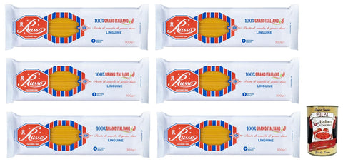 Italian Gourmet Nudeln & Pasta 6x Russo Linguine N°80 Hartweizengrieß Pasta,100% Italienischer Weizen,500g-Packung + Italian Gourmet Polpa di Pomodoro 400g Dose 8000139923326
