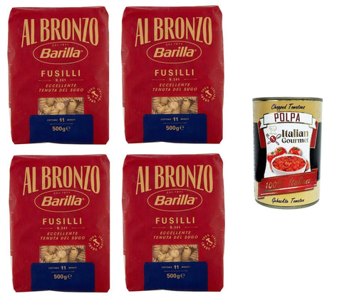 Italian Gourmet Nudeln & Pasta Al Bronzo Pasta Fusilli Bronze Gezogene Pasta Rohe Verarbeitungsmethode 4x 500gr + Italian Gourmet polpa 400g 8032804040014