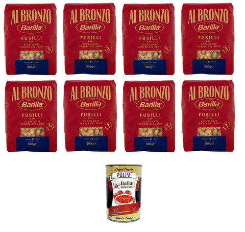 Italian Gourmet Nudeln & Pasta Al Bronzo Pasta Fusilli Bronze Gezogene Pasta Rohe Verarbeitungsmethode 8x 500gr + Italian Gourmet polpa 400g 8032804040014