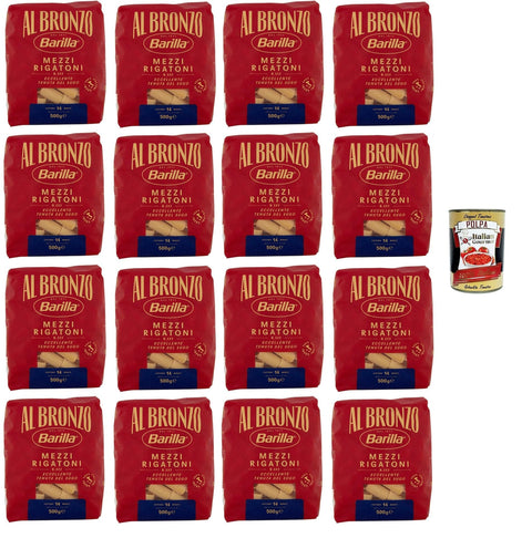 Italian Gourmet Nudeln & Pasta Al Bronzo Pasta Mezzi Rigatoni Bronze Gezogene Pasta Rohe Verarbeitungsmethode 16x 500gr + Italian Gourmet polpa 400g 8032804040014