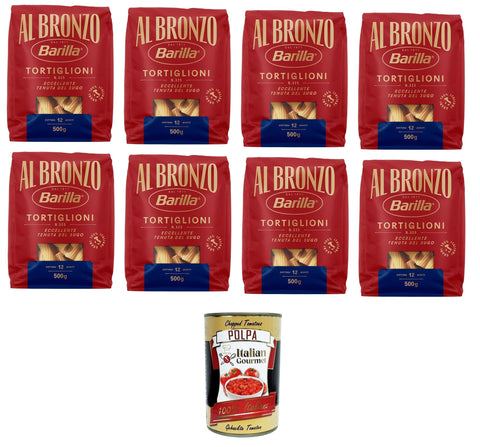 Italian Gourmet Nudeln & Pasta Al Bronzo Pasta Tortiglioni Bronze Gezogene Pasta Rohe Verarbeitungsmethode 8x 500gr + Italian Gourmet polpa 400g 8032804040014