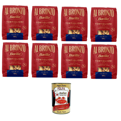 Al Bronzo Pasta Tortiglioni Bronze Gezogene Pasta Rohe Verarbeitungsmethode 8x500 g italienisch Original + kostenlos polpa 400 g