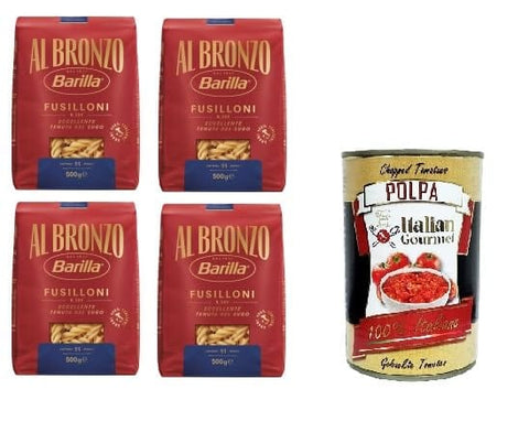 Italian Gourmet Nudeln & Pasta Barilla Al Bronzo Pasta Fusilloni Bronze Gezogene Pasta Rohe Verarbeitungsmethode 4 x 500gr + Italian Gourmet polpa 400g 8032804040014