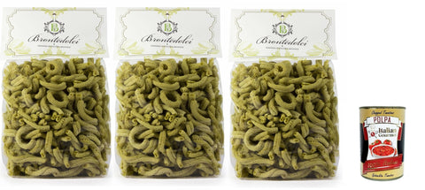Italian Gourmet Nudeln & Pasta Brontedolci Casarecce Pasta artigianale al Pistacchio Hartweizengrieß Pasta Pistazienpaste, Hergestellt mit Grießmehl und 10% Pistazien, 3x 500g + Italian Gourmet polpa 400g 8032804040014
