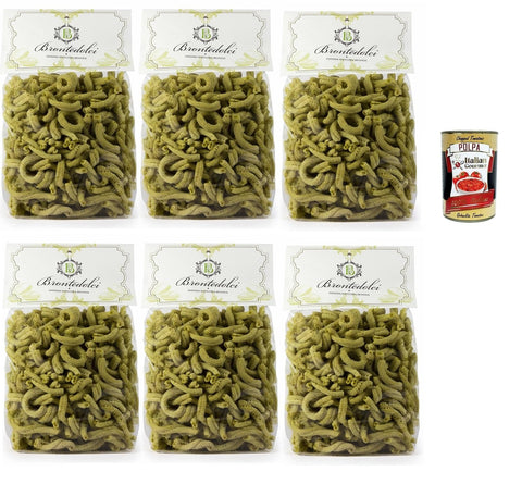 Italian Gourmet Nudeln & Pasta Brontedolci Casarecce Pasta artigianale al Pistacchio Hartweizengrieß Pasta Pistazienpaste, Hergestellt mit Grießmehl und 10% Pistazien, 6x 500g + Italian Gourmet polpa 400g 8032804040014