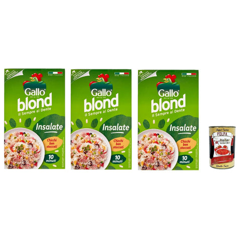 Gallo blond Insalate 100% Italienischer Reis Ideal für Salatrezepte Kochzeit 10 Minuten 3x1 Kg italienisch Original + kostenlos Polpa di Pomodoro 400 g Dose