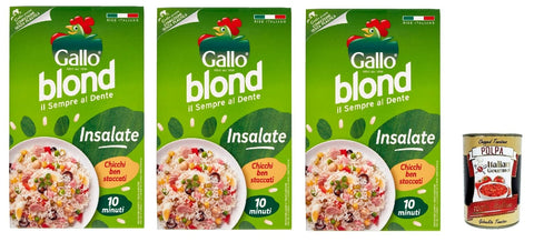 Italian Gourmet Nudeln & Pasta Gallo blond Insalate, 100% Italienischer Reis, Ideal für Salatrezepte, Kochzeit 10 Minuten,3x 1Kg + Italian Gourmet Polpa di Pomodoro 400g Dose 8032804040014