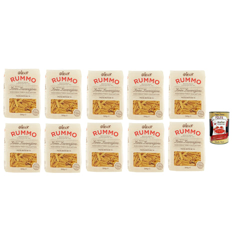 Rummo Pasta Mista n° 74 Pasta Lenta Lavorazione Teigwaren aus Hartweizengrieß Bronze-Zeichnung 10x500 g italienisch Original + kostenlos polpa 400 g