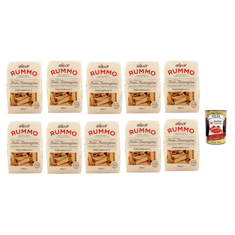 Rummo Penne Candela n° 77 Pasta Lenta Lavorazione Teigwaren aus Hartweizengrieß Bronze-Zeichnung 10x500 g italienisch Original + kostenlos polpa 400 g