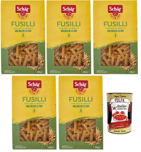 Italian Gourmet Nudeln & Pasta SCHÄR Senza Glutine Fusilli, Glutenfrei Pasta mit 20% Hirse, gluten free pasta, 5x 500g + Italian Gourmet polpa 400g 8032804040014