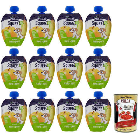 Melinda Passata di Mela & Pera,Squeez 100% Frucht,Apfel und Birnenpüree,Obst zum Auspressen,90 g italienisch Original