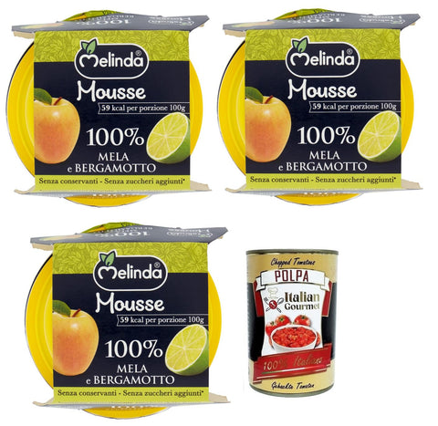 Melinda Mousse Mela e Bergamotto 100% Natürliches Fruchtpüree Apfel-Bergamotte-Mousse ( ) 2x100 g 3x italienisch Original Pastasauce + gratis Polpa di Pomodoro