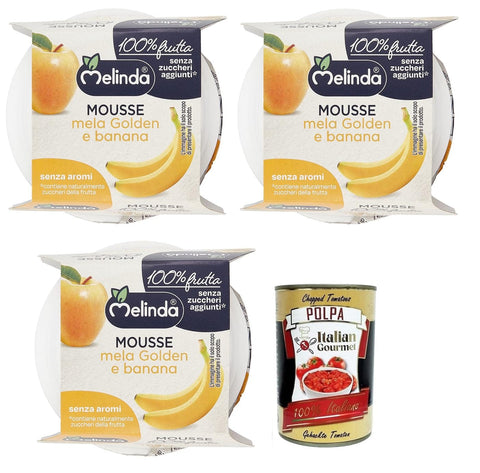 Melinda Mousse Mela Golden e Banana, 100% Natürliches Fruchtpüree, Goldenes Apfel Bananen Mousse 2x100g Original italienisch Obst