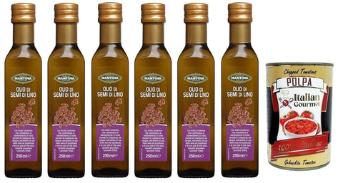 Mantova Fratelli Olio Semi di Lino Leinsamenöl, Leinöl, Reich an Omega 3, Glas 6x250ml Original italienisch Öl, Essig & Dressings