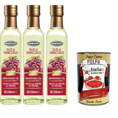 Mantova Fratelli Traubenkernöl 3x250 ml – Nutrazeutisches Öl – 100% natürlich und 100% rein – Gesundheit und Wohlbefinden – natürlich reich an Omega 6 – hohe Qualität italienisch Original