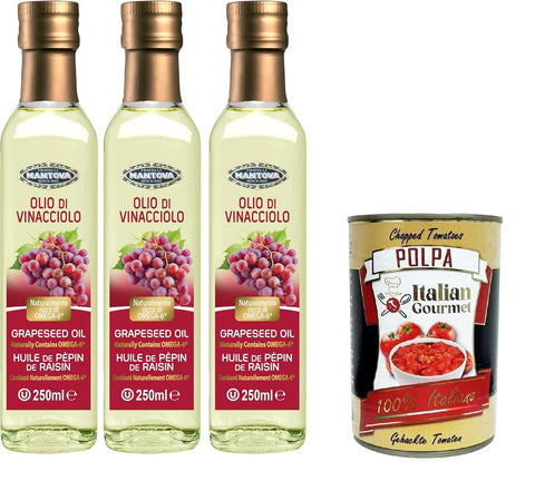 Mantova Fratelli Traubenkernöl 3x250 ml – Nutrazeutisches Öl – 100% natürlich und 100% rein – Gesundheit und Wohlbefinden – natürlich reich an Omega 6 – hohe Qualität italienisch Original